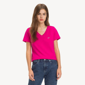 Tommy Hilfiger dámské růžové tričko s výstřihem do V